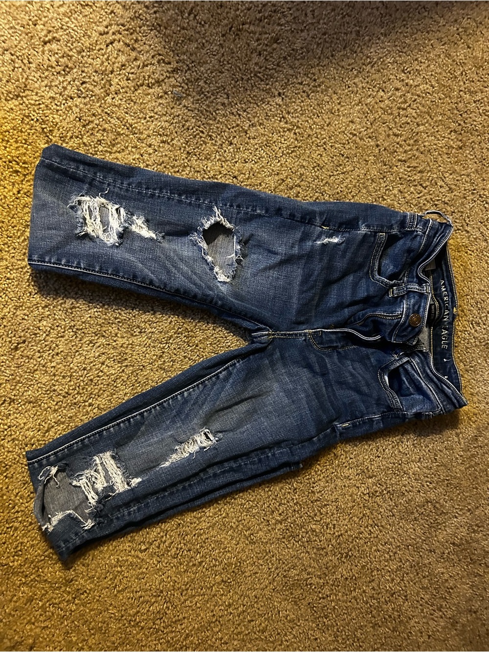 American Eagle Outfitters Dark Blue Distressed Ankle Jeans